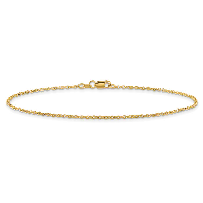 10K Solid Yellow Gold 1.4mm Forzantine Cable Rolo Link Chain Anklet Summer Beach Foot Ankle Bracelet