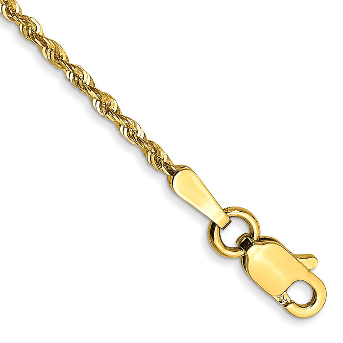 10K Solid Yellow Gold 1.5mm Extra Light Rope Chain Bracelet