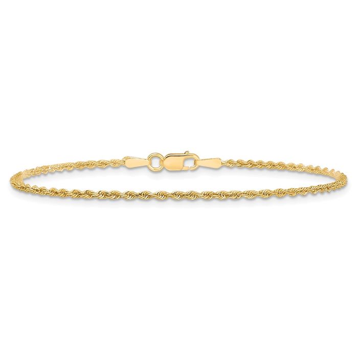 14K Solid Yellow Gold 1.15mm Rope Chain Bracelet - Picture 8 of 34