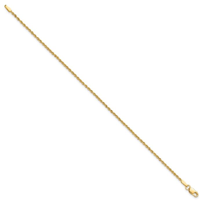 10K Solid Yellow Gold 1.5mm Rope Chain Bracelet