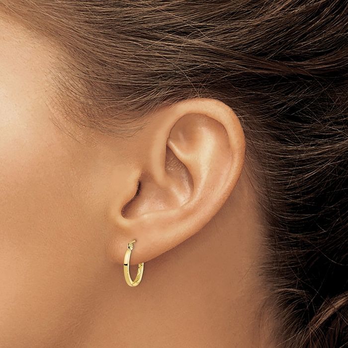 10K Solid Yellow Gold 1.5x15mm Round Huggie Small Hoop Earrings
