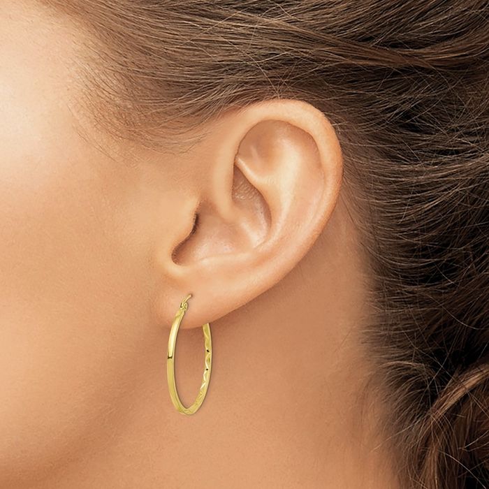 10K Solid Yellow Gold 1.5x30mm Round Medium Hoop Earrings