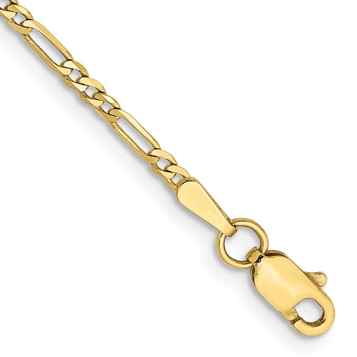 10K Solid Yellow Gold 1.75mm Figaro Link Chain Bracelet