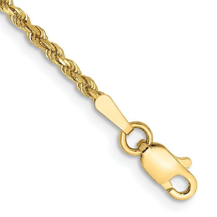 10K Solid Yellow Gold 1.75mm Rope Chain Bracelet