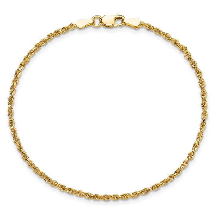 10K Solid Yellow Gold 1.75mm Rope Chain Bracelet