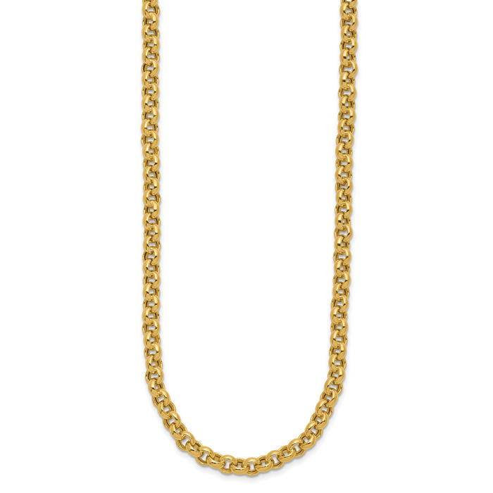 10K Solid Yellow Gold 5mm Cable Rolo Link Chain Belcher Necklace