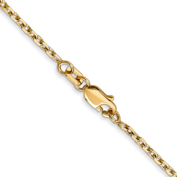 10K Solid Yellow Gold 1.8mm Round Cable Rolo Link Chain Belcher Necklace