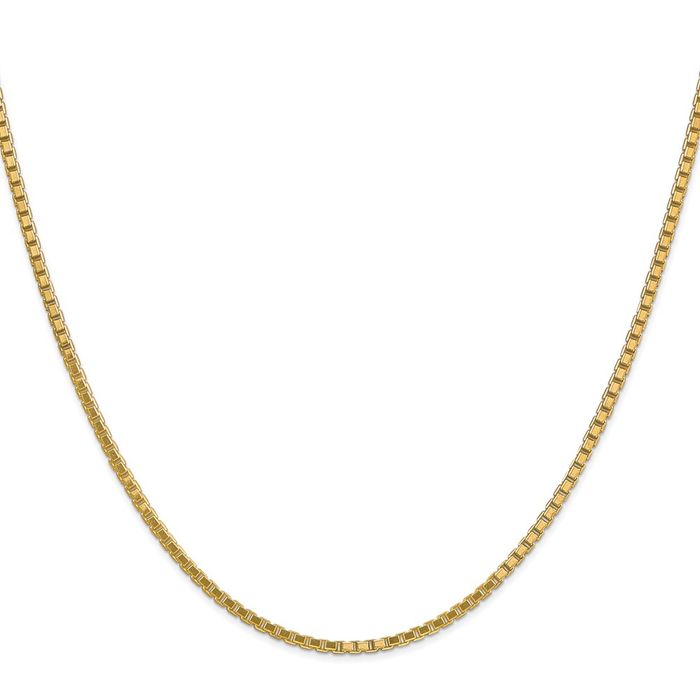 14K Solid Yellow Gold 2.5mm Box Link Chain Necklace