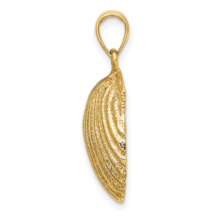 10K Solid Yellow Gold Scallop Shell Necklace Chain Pendant Charm