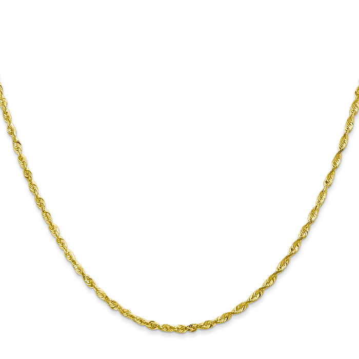 10K Solid Yellow Gold 2mm Extra Light Rope Chain Twisted Link Necklace