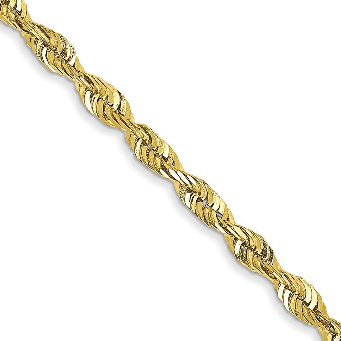 10K Solid Yellow Gold 2.25mm Extra Light Rope Chain Twisted Link Necklace