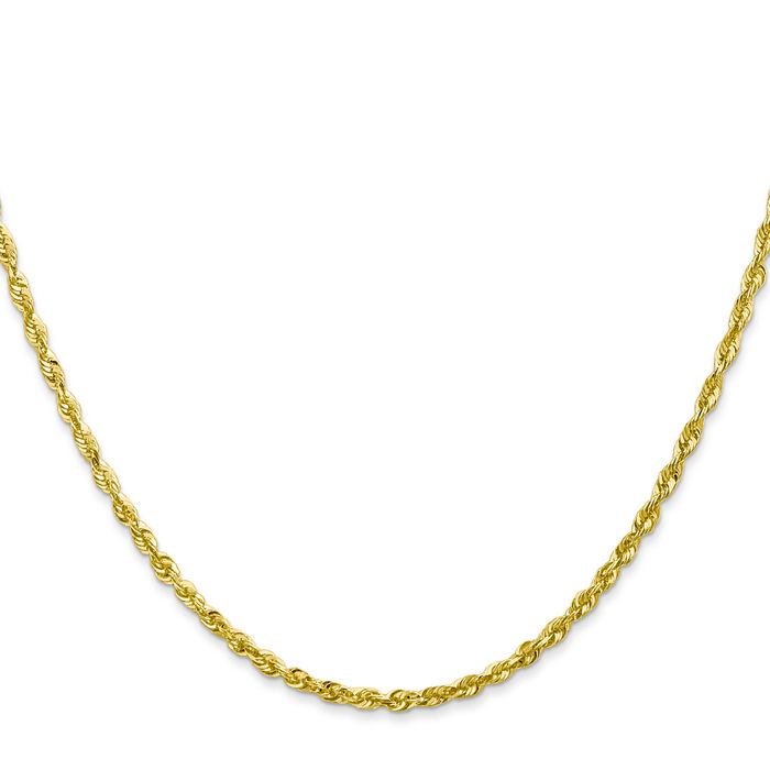 10K Solid Yellow Gold 2.25mm Extra Light Rope Chain Twisted Link Necklace