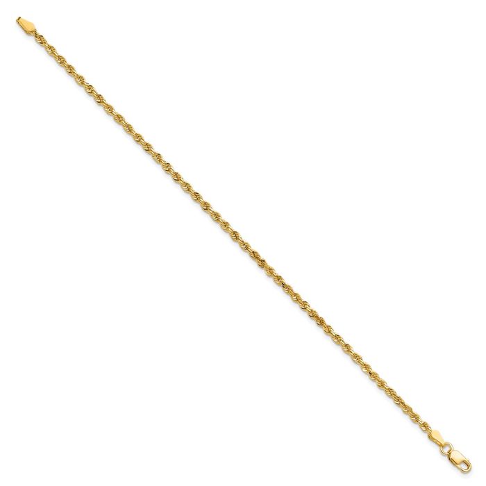 10K Solid Yellow Gold 2.25mm Rope Chain Bracelet