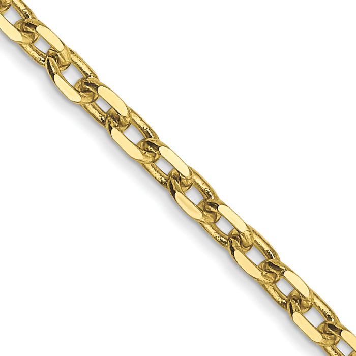 10K Solid Yellow Gold 2.2mm Round Cable Rolo Link Chain Belcher Necklace