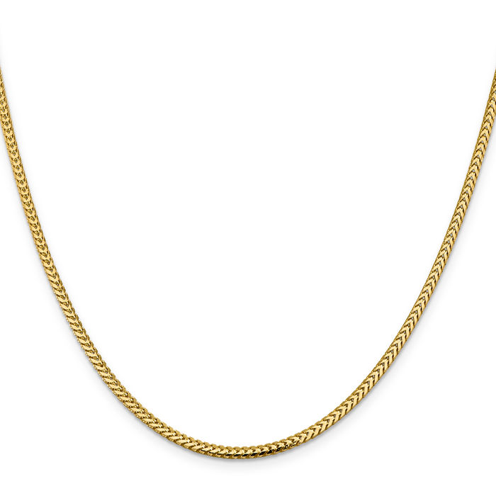 10K Solid Yellow Gold 2.3mm Franco Link Chain Necklace