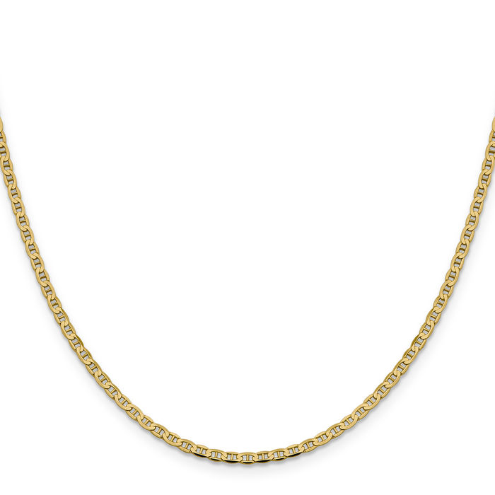 10K Solid Yellow Gold 2.4mm Anchor Mariner Link Chain Necklace