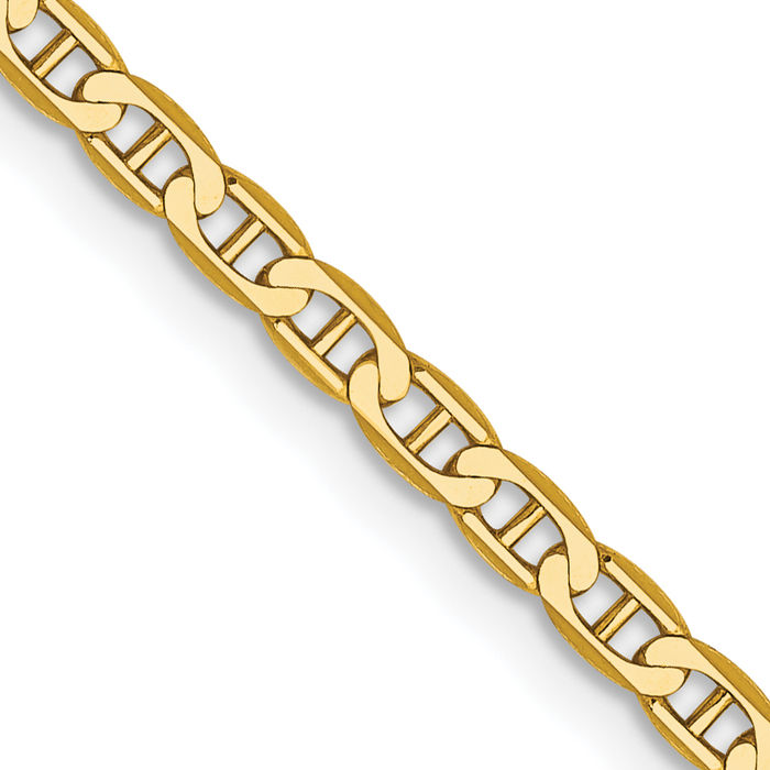 10K Solid Yellow Gold 2.4mm Anchor Mariner Link Chain Necklace