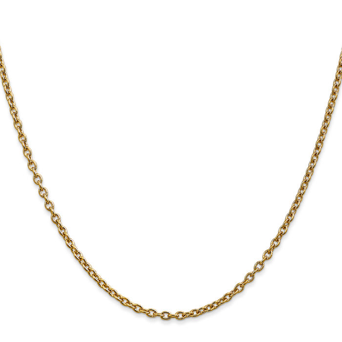10K Solid Yellow Gold 2.4mm Round Cable Link Chain Necklace
