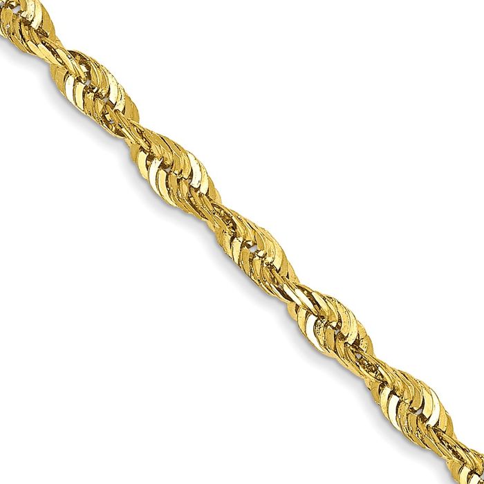 10K Solid Yellow Gold 2.50mm Extra Light Rope Chain Twisted Link Necklace