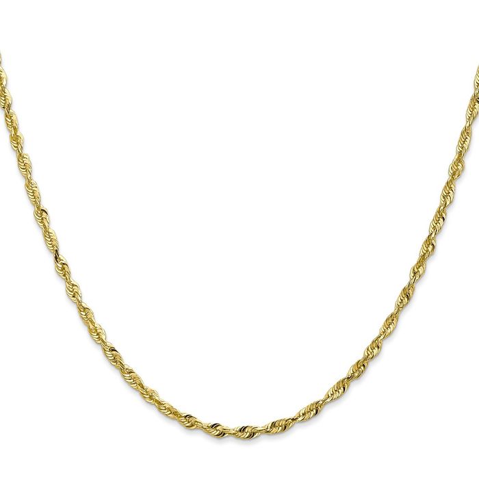 10K Solid Yellow Gold 2.50mm Extra Light Rope Chain Twisted Link Necklace