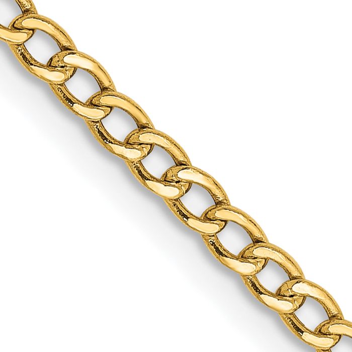 10K Solid Yellow Gold 2.5mm Curb Link Chain Necklace