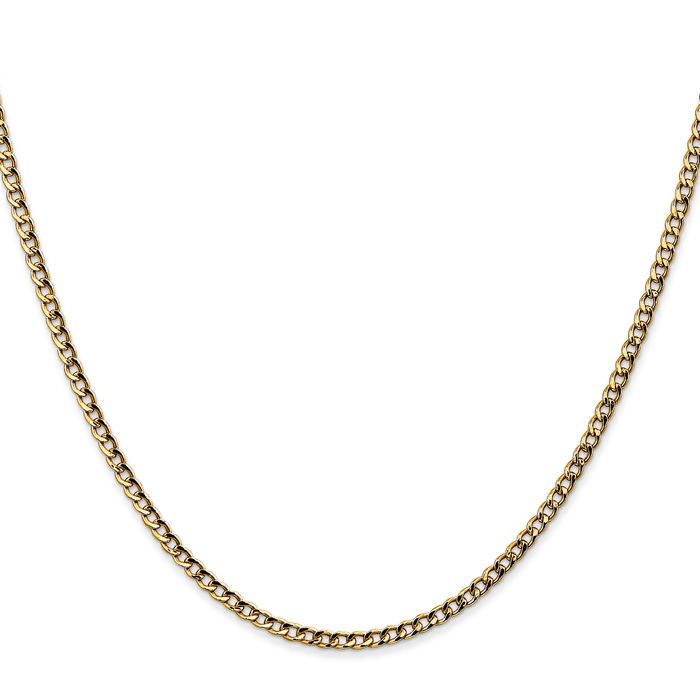 10K Solid Yellow Gold 2.5mm Curb Link Chain Necklace