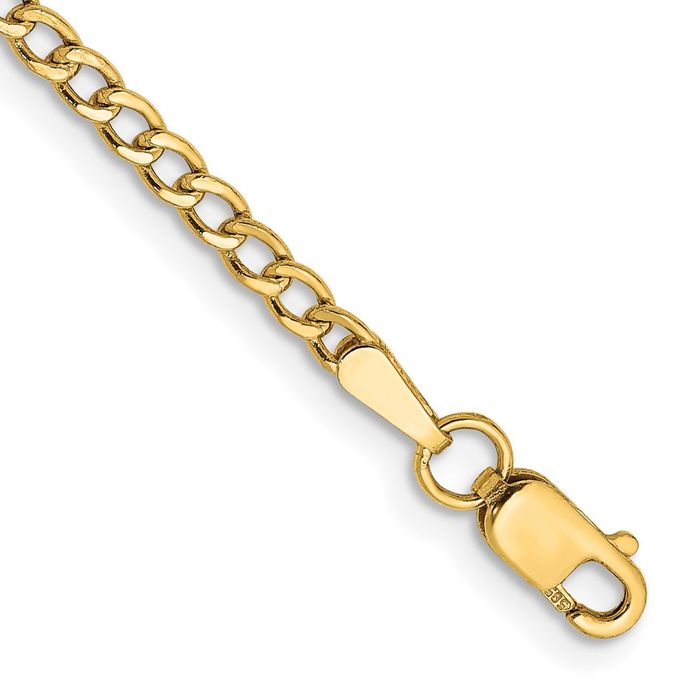 10K Solid Yellow Gold 2.5mm Curb Link Chain Bracelet