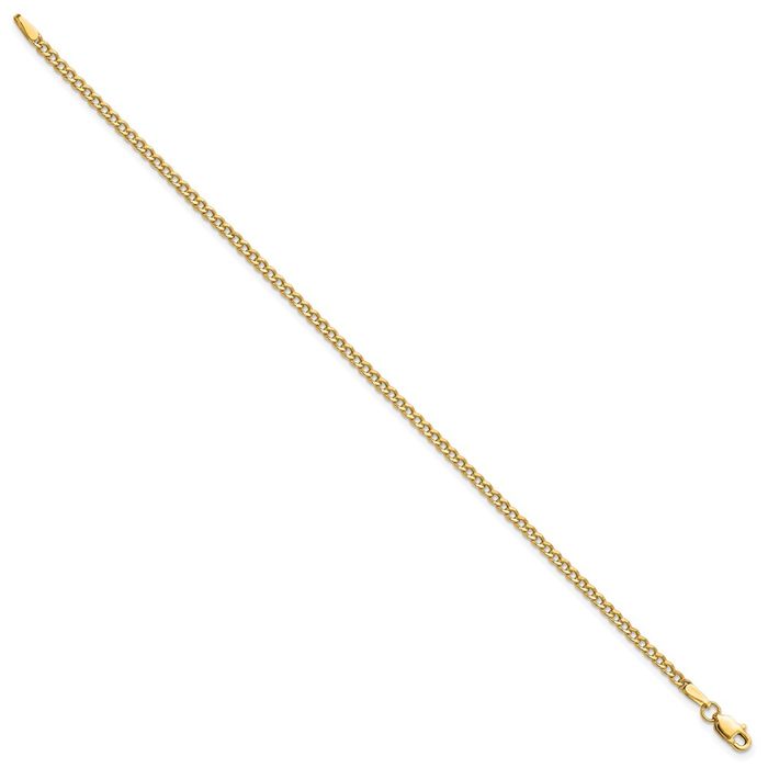 10K Solid Yellow Gold 2.5mm Curb Link Chain Bracelet