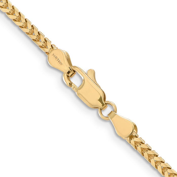 10K Solid Yellow Gold 2.5mm Franco Link Chain Necklace