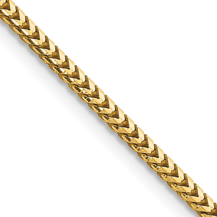 10K Solid Yellow Gold 2.5mm Franco Link Chain Necklace