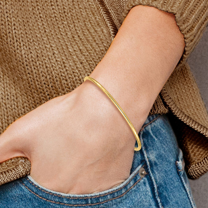 10K Solid Yellow Gold 2.5mm Slip On Bangle Bracelet