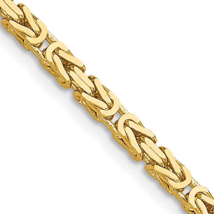 10K Solid Yellow Gold 2.5mm Byzantine Link Chain Necklace