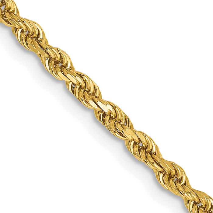 10K Solid Yellow Gold 2.5mm Rope Chain Twisted Link Necklace