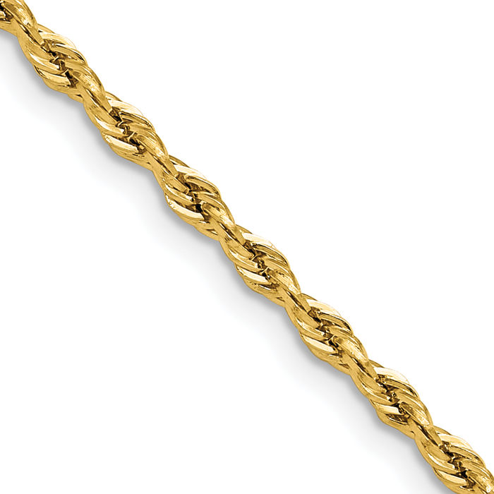 10K Solid Yellow Gold 2.5mm Rope Chain Twisted Link Necklace