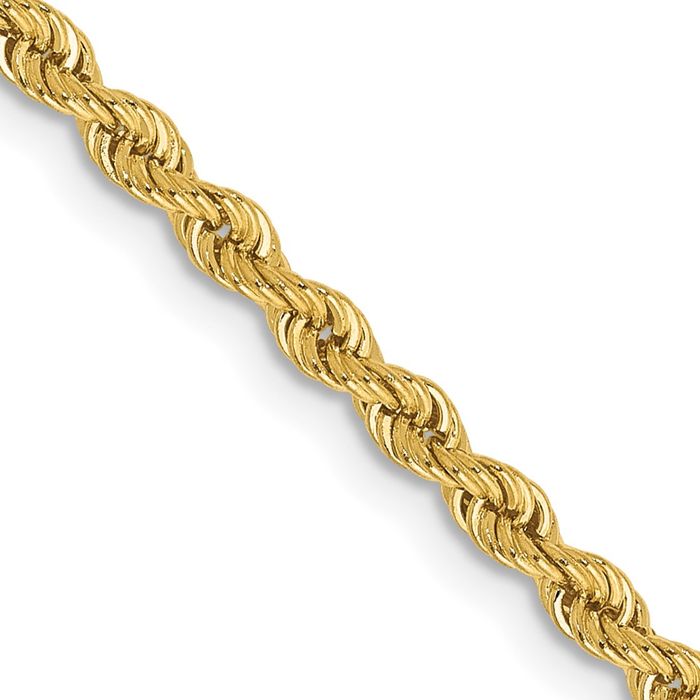 10K Solid Yellow Gold 2.5mm Rope Chain Twisted Link Necklace