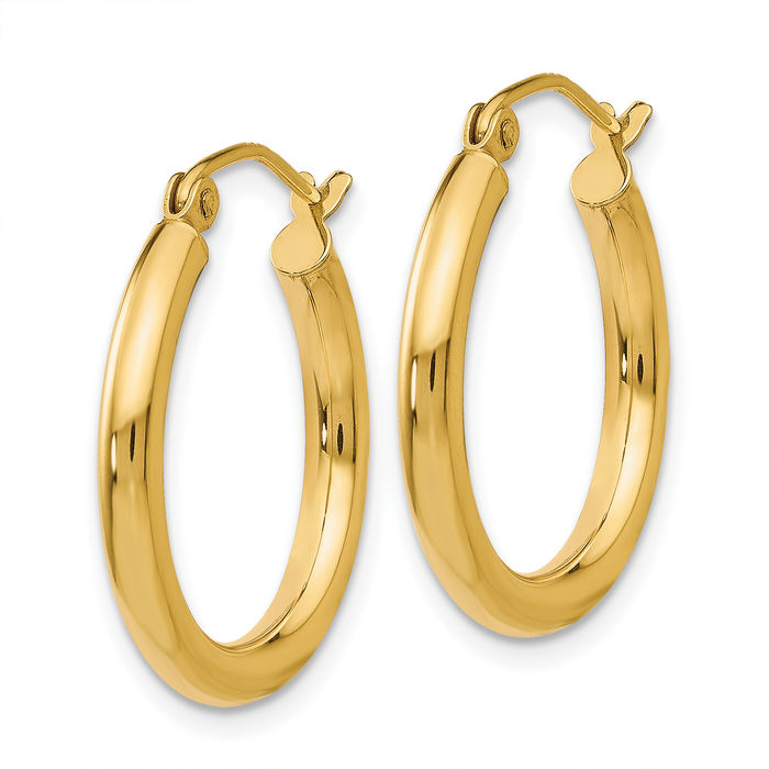 10K Solid Yellow Gold 2.5mm Tube Round Medium Hoop Earrings