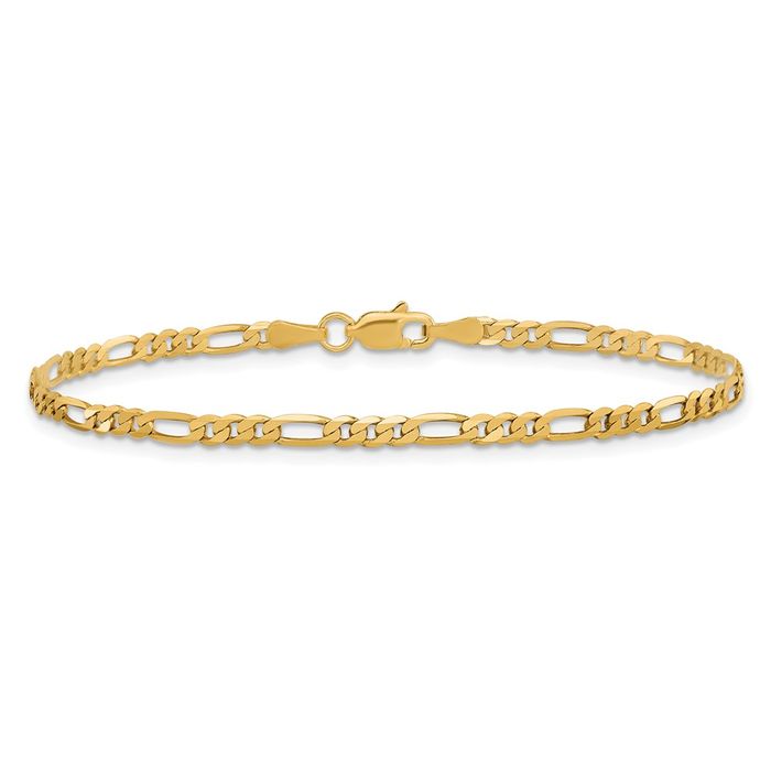 10K Solid Yellow Gold 1.75mm Figaro Link Chain Bracelet