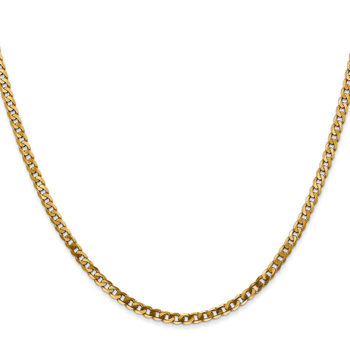 10K Solid Yellow Gold 2.9mm Curb Link Chain Necklace