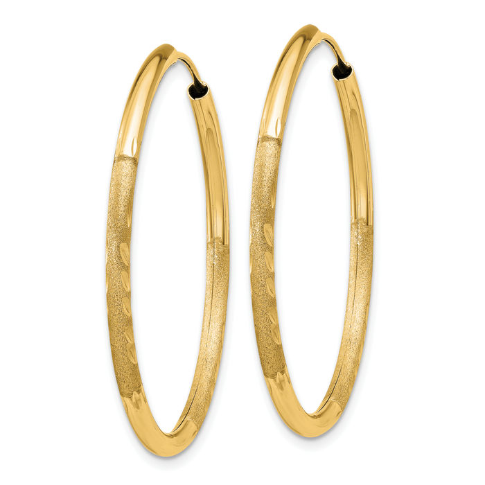 10K Solid Yellow Gold 2mm Endless Round Medium Hoop Earrings