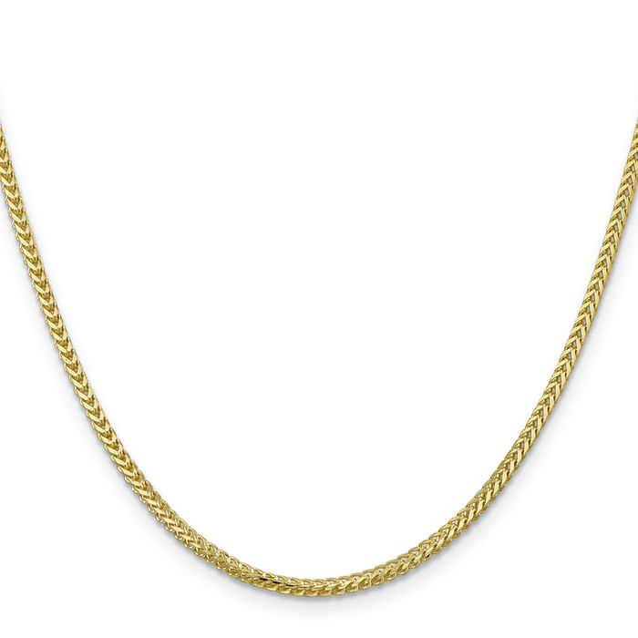 10K Solid Yellow Gold 2mm Franco Link Chain Necklace