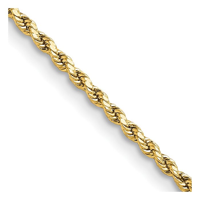 10K Solid Yellow Gold 2mm Rope Chain Twisted Link Necklace