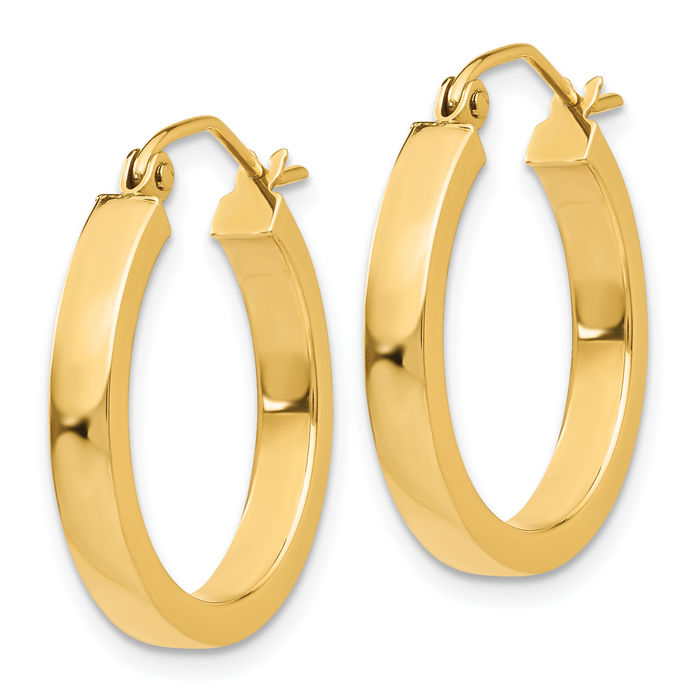 10K Solid Yellow Gold Square Tube Round Medium Hoop Earrings