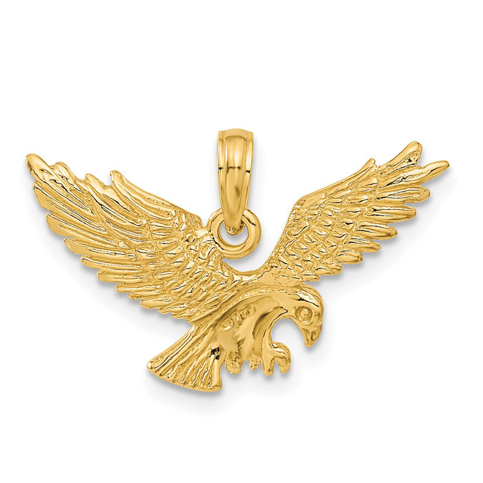 10K Solid Yellow Gold Eagle Symbol of Strength Freedom Hawk Bird Necklace Chain Pendant Charm