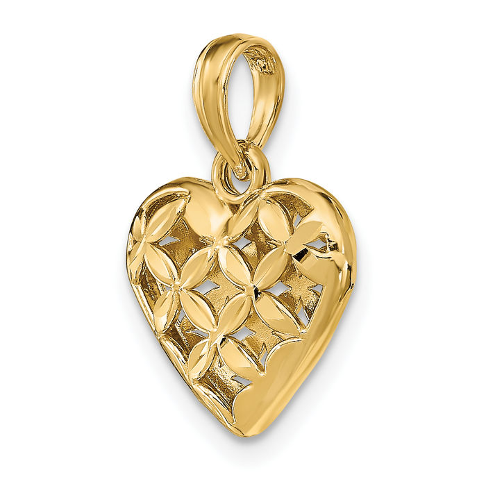 10K Solid Yellow Gold Antique Filigree Heart Necklace Love Pendant Charm