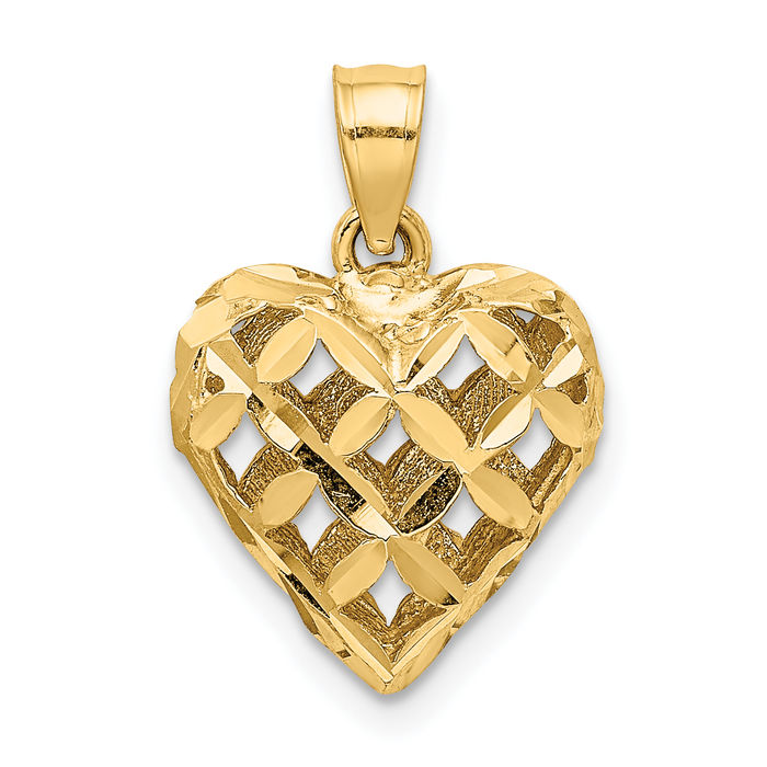 10K Solid Yellow Gold Antique Filigree Heart Necklace Love Pendant Charm