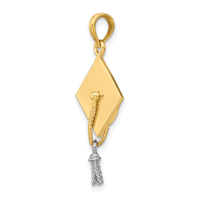 10K Solid Yellow Gold Dangling Graduation Cap Tassle Necklace Chain Pendant Charm