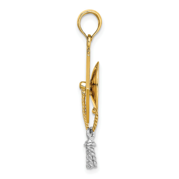 10K Solid Yellow Gold Dangling Graduation Cap Tassle Necklace Chain Pendant Charm