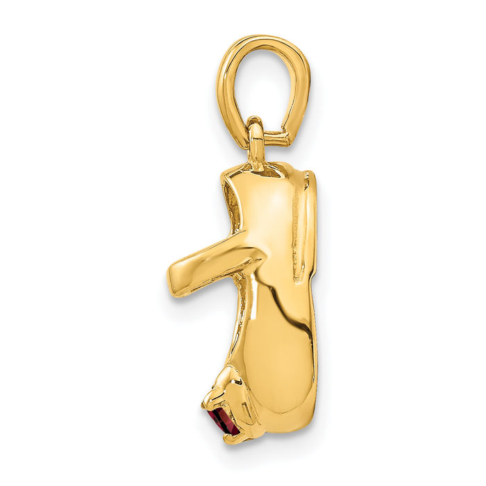 10K Solid Yellow Gold Engraveable Red Synthetic Stone Shoe Necklace Chain Pendant Charm January Birthstone Jewelry