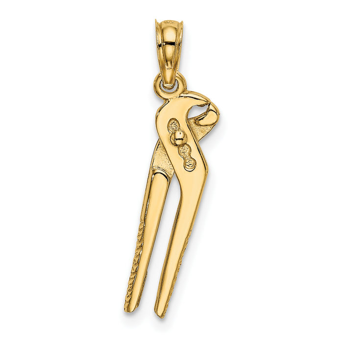 10K Solid Yellow Gold Dangling Locking Wrench Necklace Mechanic Chain Pendant Charm