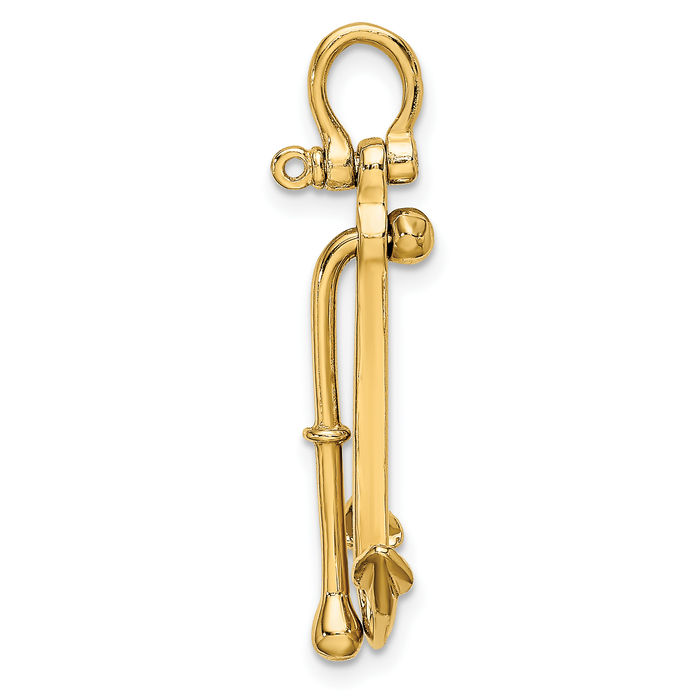 10K Solid Yellow Gold Dangling Anchor Mariner Set Necklace Nautical Charm Pendant